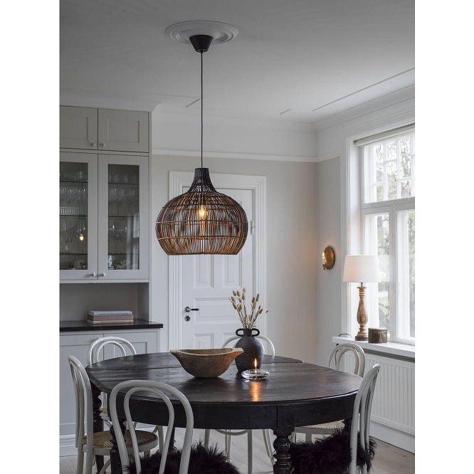 Lampa wiklinowa kula wisząca Marta naturalna duża nad stołem